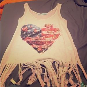 Small off white tank with American flag heart